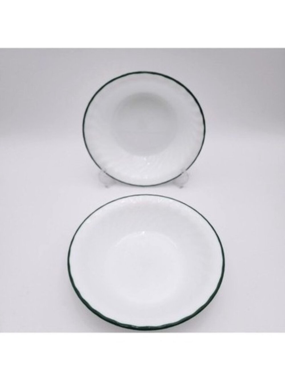Set of  of 2 Corelle Callaway Soup Cereal Bowl Dark Green Trim Swirl Pattern